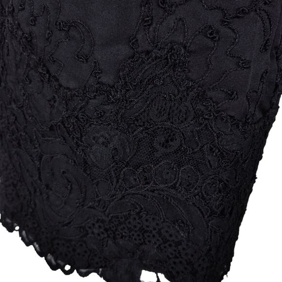 Vintage 50s Boat Neck Cocktail Dress Size 6 Black Embroidered Knee Length - Picture 6 of 16